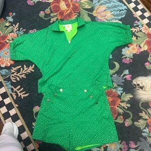 Vibrant Green Patterned Women's short set